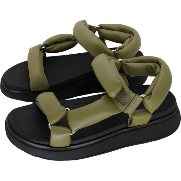FitFlop Gen-FF Soft Leather Platform Sandals Black Camo Green 10 US EU 42 - Picture 2 of 6